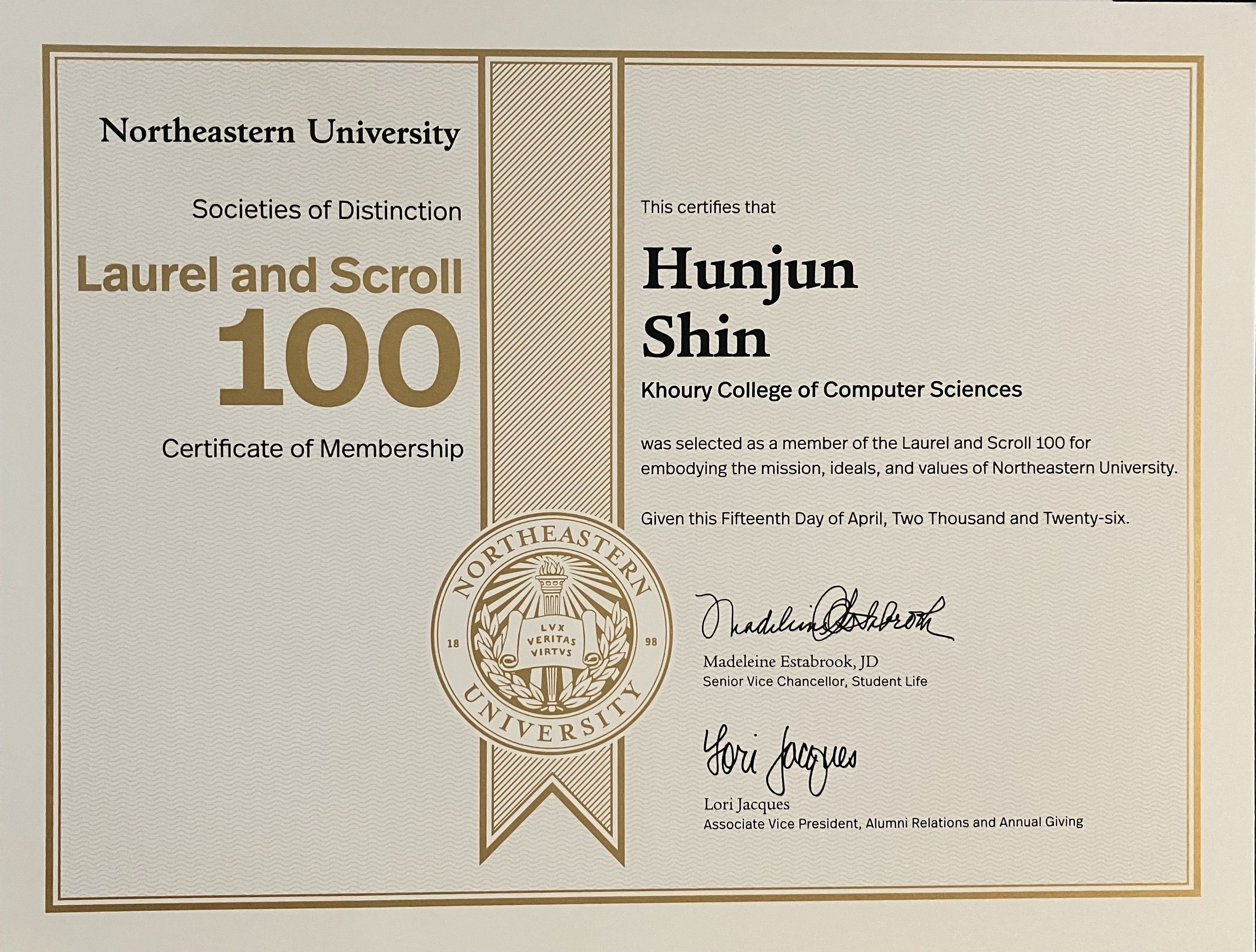 Laurel and Scroll 100 Certificate